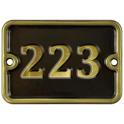 Номер на дверь '223', самоклеющийся, 8х10 см, из латуни, лакированный. Все цифры в наличии.