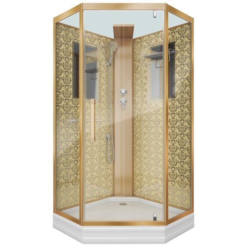 Душевая кабина, Niagara Luxe NG-7717 BK, прозрачное стекло, низкий поддон, 100х100 см, белый/золотой