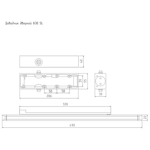 Доводчик дверной морозостойкий нора-м 830 Slider, от 25 до 80 кг - Графит