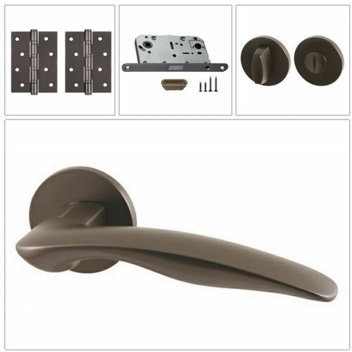 Комплект дверных ручек Armadillo WAVE_URS_BPVD-77_MAGWC, вороненый никель (ручка + завертка WC + магнитный замок + 2 универсальные петли)