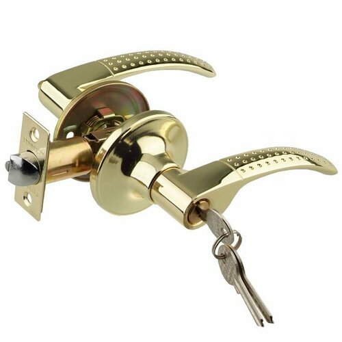 Ручка-защелка дверная межкомнатная с перфорацией с ключом и фиксатором, золото