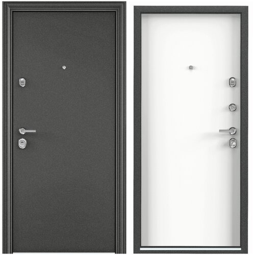 Дверь входная для квартиры Torex Ultimatum MP 950х2050, правый, тепло-шумоизоляция антикоррозийная защита, замки 4-го класса защиты, черный /белый