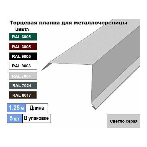 Торцевая планка для металлочерепицы 1.25м (5шт) Ral 7004 ( Светло серая )