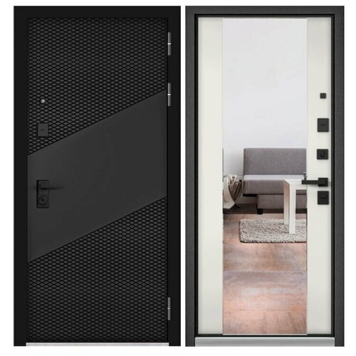 Дверь входная для квартиры Torex TRUST Optima 860х2050, правый, тепло-шумоизоляция, антикоррозийная защита, замки 3-го и 4-го класса, черный/белый