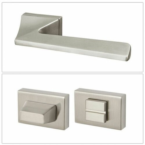 Комплект дверных ручек Armadillo IRON_UCS_SN-3_W, матовый никель (ручка + завертка WC)