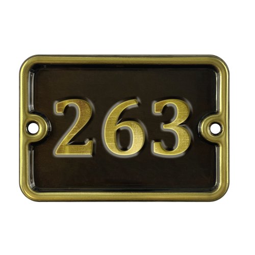 Номер на дверь '263', самоклеющийся, 8х10 см, из латуни, лакированный. Все цифры в наличии.