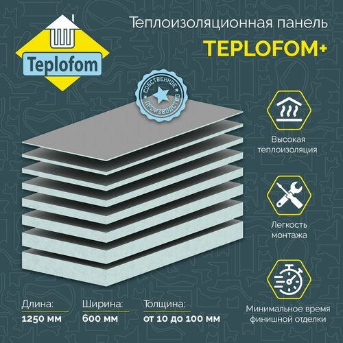 Теплоизоляционная панель TEPLOFOM+40 XPS-01 1250x600x40мм (односторонний слой) Теплофом