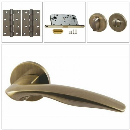Комплект дверных ручек Armadillo WAVE_URS_AB-7_MAGWС, бронза (ручка + завертка WC + магнитный замок + 2 универсальные петли)