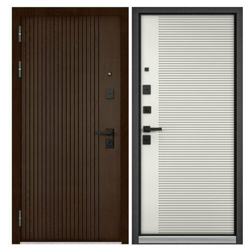 Дверь входная для квартиры Torex TRUST Optima 960х2050, левый, тепло-шумоизоляция, антикоррозийная защита, замки 3-го и 4-го класса, коричневый/белый