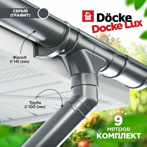 Docke LUX 141/100 Водосточная система на 9 метров карниза. Дёке пвх. Цвет Серый(Графит)