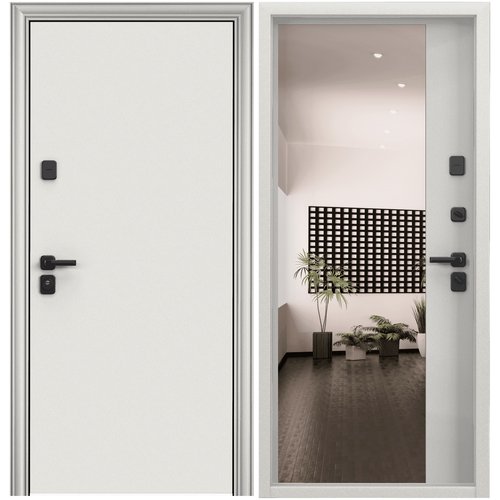 Дверь входная для квартиры Torex Super Omega PRO 950х2100 правый, тепло-шумоизоляция, антикоррозийная защита, замки 4-го класса защиты, зеркало, белый