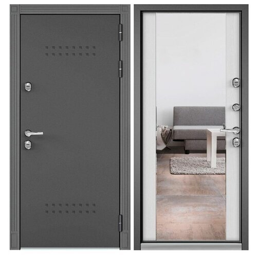 Дверь входная для дома Torex Snegir Termo 880х2050 левый, тепло-шумоизоляция, терморазрыв, антикоррозийная защита, замки 3-го класса, коричневый/серый