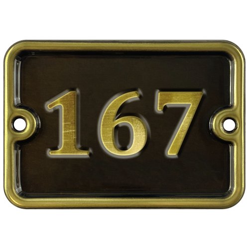 Номер на дверь '167', самоклеющийся, 8х10 см, из латуни, лакированный. Все цифры в наличии.