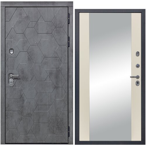 Дверь входная металлическая DIVA 51 Зеркало 2050x860 Правая Бетон Темный - Д15 Софт Шампань, тепло-шумоизоляция, антикоррозийная защита для квартиры