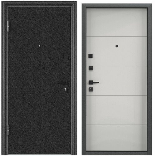 Дверь входная для квартиры Torex Delta PRO 950х2050, левый, тепло-шумоизоляция, антикорозийная защита, замки 4-ого и 2-ого класса защиты, черный/белый