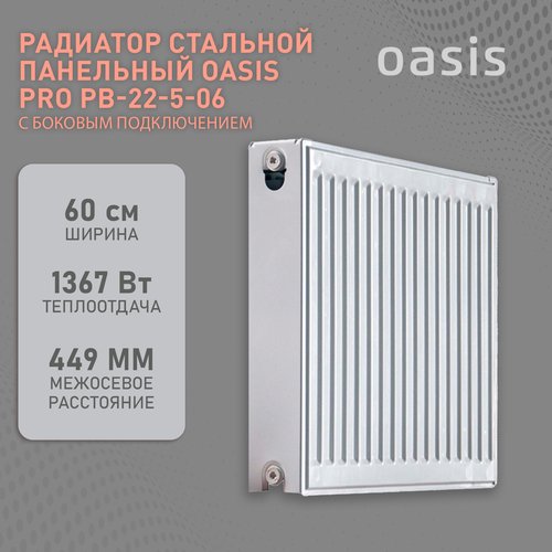 Радиатор отопления стальной панельный Oasis Pro PB 22-5-06, боковое подключение