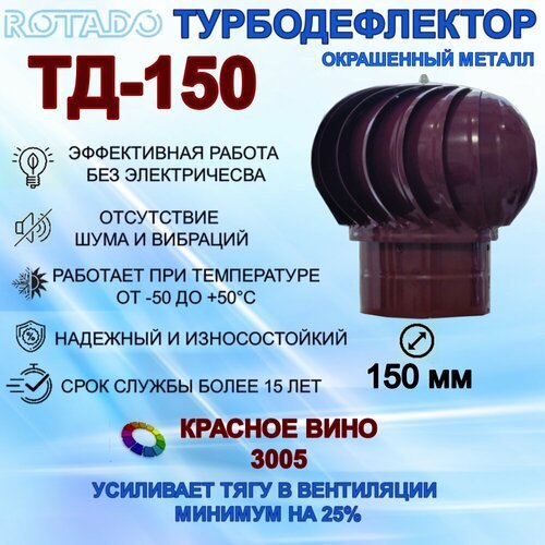 Турбодефлектор ROTADO ТД-150, окрашенный металл, красный (3005)