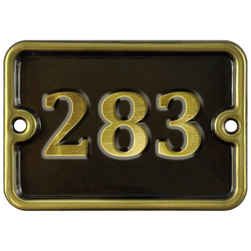 Номер на дверь '283', самоклеющийся, 8х10 см, из латуни, лакированный. Все цифры в наличии.