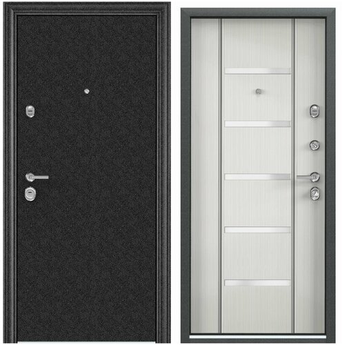 Дверь входная для квартиры Torex Ultimatum MP 950х2100, правый, тепло-шумоизоляция антикоррозийная защита, замки 4-го класса защиты, черный /белый