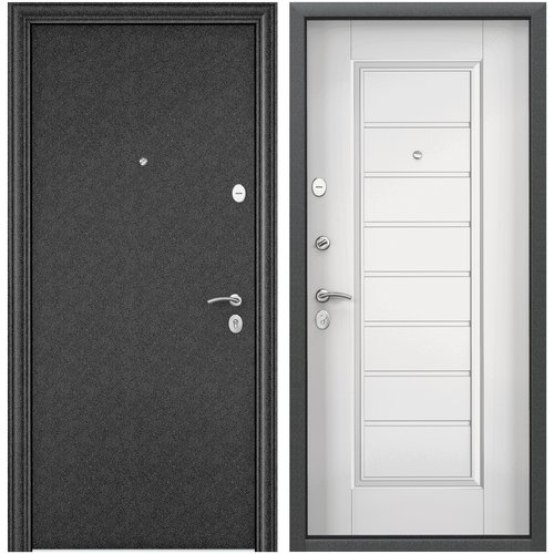 Дверь входная для квартиры Torex Delta-M 10 950х2050, левый, тепло-шумоизоляция, антикоррозийная защита, замки 4-го и 2-го класса защиты, черный/белый