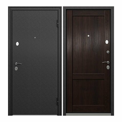 Дверь входная Torex для квартиры металлическая Flat-XL 950х2050 правый, тепло-шумоизоляция антикоррозийная защита замки 4-го класса, черный/коричневый
