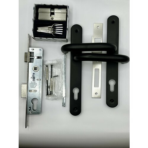Комплект замка с ручкой для калитки (Premium -нержавейка 304 )черный матовый ключ-ключ