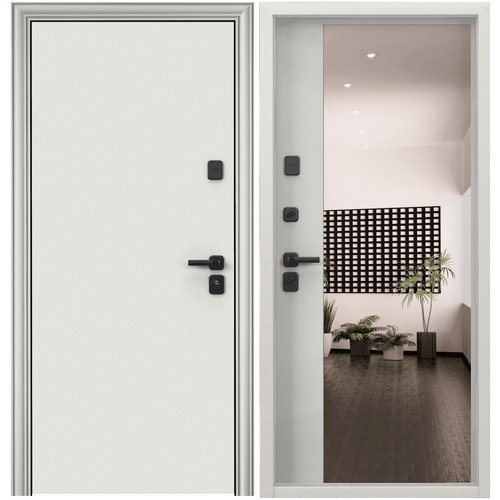 Дверь входная для квартиры Torex Super Omega PRO 950х2050, левый, тепло-шумоизоляция, антикоррозийная защита, замки 4-го класса защиты, зеркало, белый