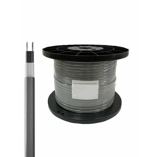 Саморегулирующийся греющий кабель на трубу, 19м 24Вт-2/ Без экрана/ Серый