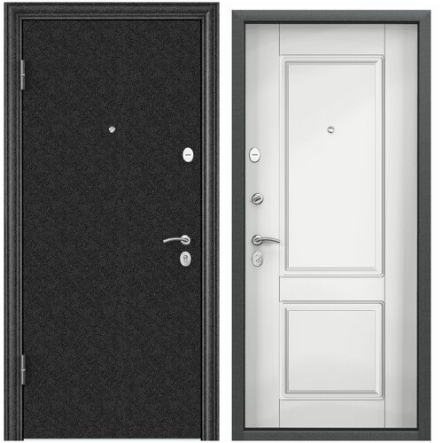 Дверь входная для квартиры Torex Delta-100 950х2050, левый, тепло-шумоизоляция, антикоррозийная защита, замки 2-ого класса защиты, черный/белый