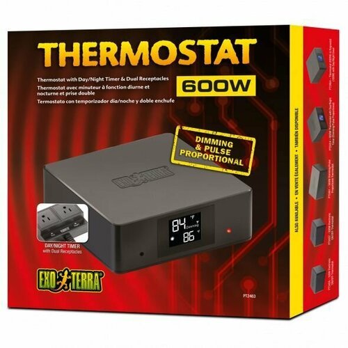 Термостат с таймером день/ночь для контроля температуры в террариуме, до 600W, с двойной розеткой Exo-Terra Thermostat