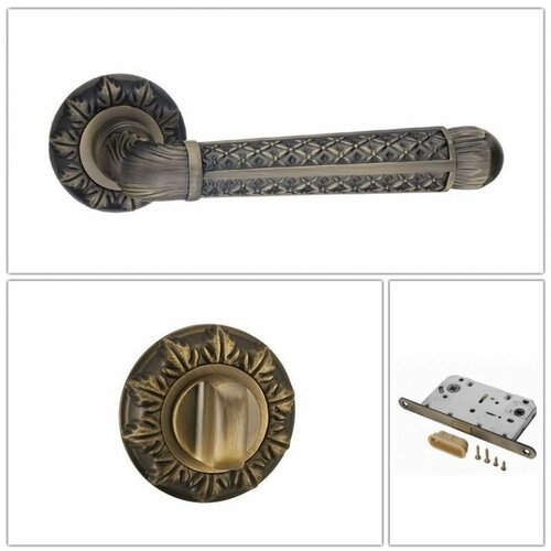 Комплект ручек для дверей Renz INDH_63-10_MAB_UN, матовая античная бронза (ручка + завертка WC + магнитный замок)