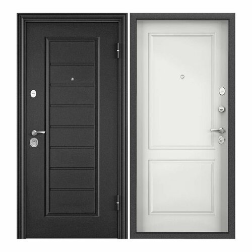 Дверь входная для квартиры Torex Flat L 950х2050 правая, тепло-шумоизоляция антикоррозийная защита, замки 4-го и 2-го класса защиты, темно-серый/белый