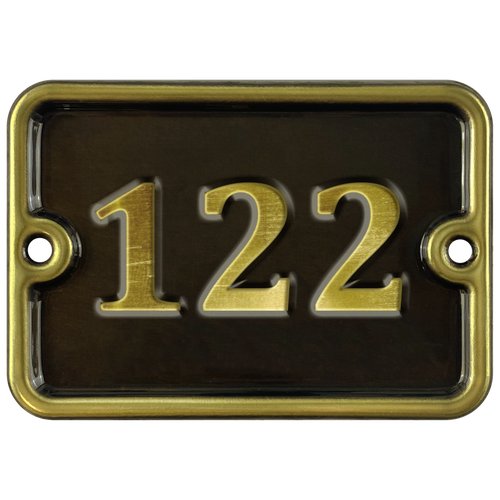 Цифра дверная '122' самоклеющаяся, 8х10 см, из латуни, штампованная, лакированная. Все цифры в наличии.