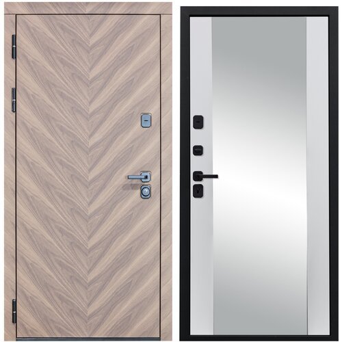 Дверь входная металлическая DIVA 98 Зеркало 2050x860 Левая Орех шоколадный - Д15 Белый Софт, тепло-шумоизоляция, антикоррозийная защита для квартиры