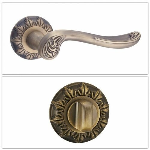 Комплект ручек для дверей Renz INDH_61-10_MAB_W, матовая античная бронза (ручка + завертка WC)