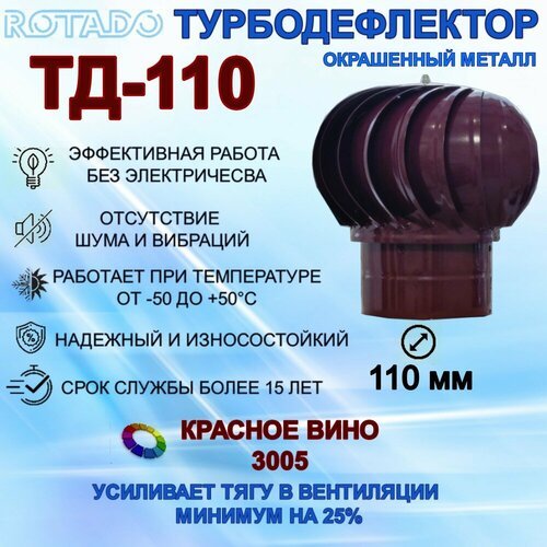 Турбодефлектор ROTADO ТД-110, окрашенный металл, красный (3005)