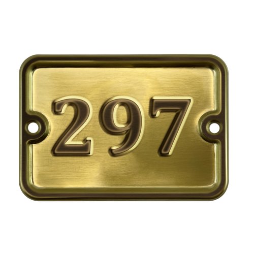 Цифра дверная '297' самоклеющаяся, 8х10 см, из латуни, штампованная, лакированная. Все цифры в наличии.