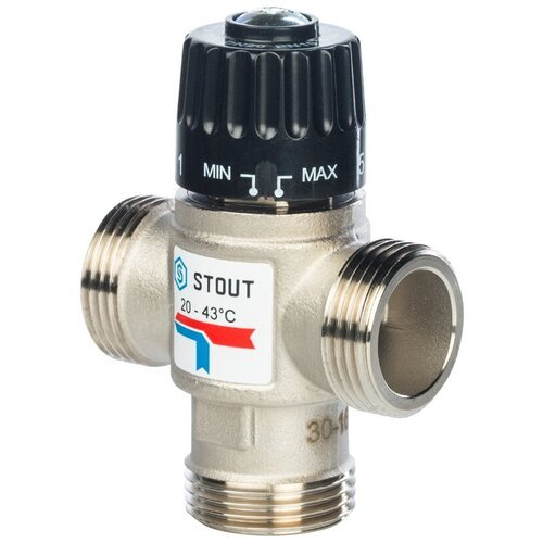 STOUT Термостатический смесительный клапан для систем отопления и ГВС 1' НР 20-43°C KV 1,6 м3/час