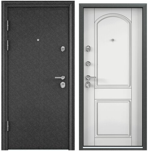 Дверь входная для квартиры Torex Ultimatum MP 880х2050, левый, тепло-шумоизоляция, антикоррозийная защита, замки 4-ого класса защиты, черный/белый