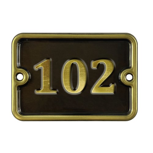 Цифра дверная '102' самоклеющаяся, 8х10 см, из латуни, штампованная, лакированная. Все цифры в наличии.